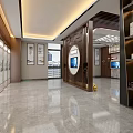 Chinese Style Lobby Interior With Wooden Screen TV Bookshelf And Green Door