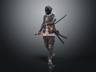 Modern game character warrior samurai soldier fencer player guard model