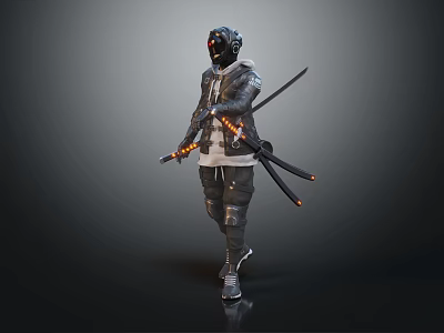 Modern game character warrior samurai soldier fencer fencer player guard 3d model