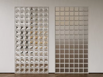 Modern Metallic Room Dividers With Grid Pattern And Reflective Square Panels 3d model