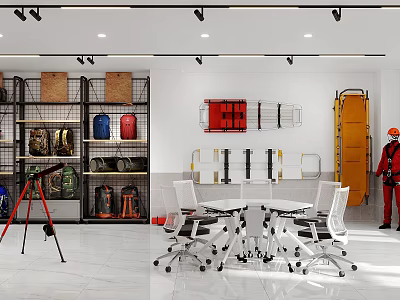 Equipment Storage Room With Shelves Tools And Safety Gear Setup 3d model