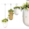 Hanging Decorative Plant Pot Set With White Wooden Planters And Green Plants