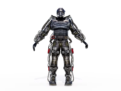 Game Movie Character in Metallic Full Body Armor with Mechanical Structures and Chains 3d model