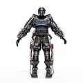 Game Movie Character in Metallic Full Body Armor with Mechanical Structures and Chains