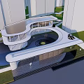 Modern Curved Sales Office Building With Open Courtyard And Glass Facade