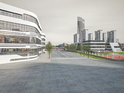 Aerial View Planning of Modern Urban Area With Curved Buildings Wide Road and Greenery 3d model