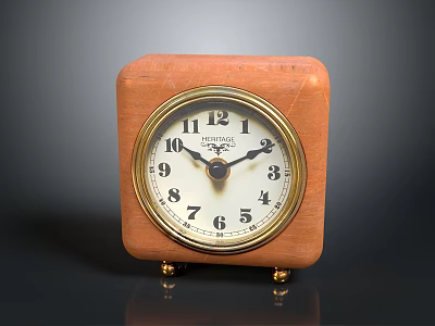 Vintage Square Wooden Tabletop Clock With Golden Frame And Classic Design 3d model