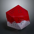 Red And White Polyhedron Object With Perforated Surface And Geometric Design 3d model