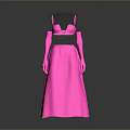 Neon Pink Long Dress With Spaghetti Straps And Flowy Skirt Design