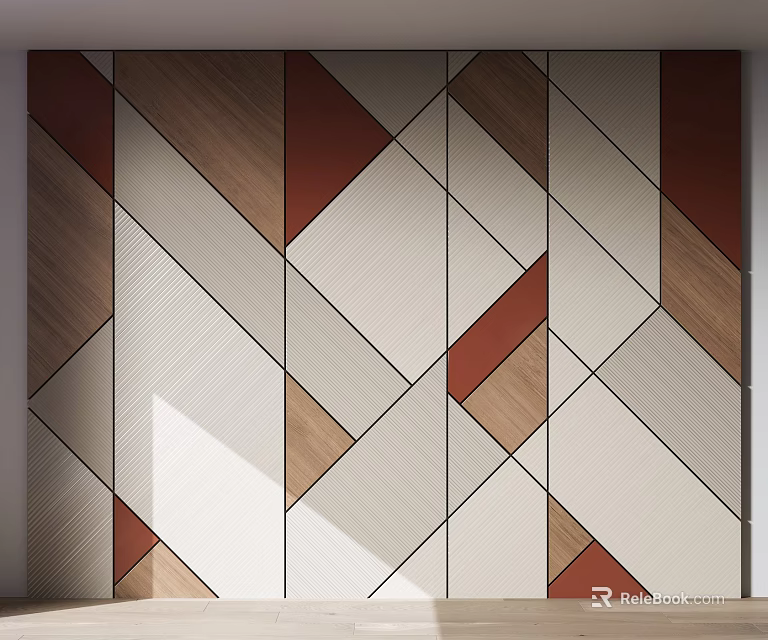 Modern Geometric Wall Design With White Brown Red Abstract Patterned Panels 3d model