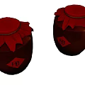 Traditional Ceramic Jars With Red Lids Petal Decorations And Red Fortune Characters