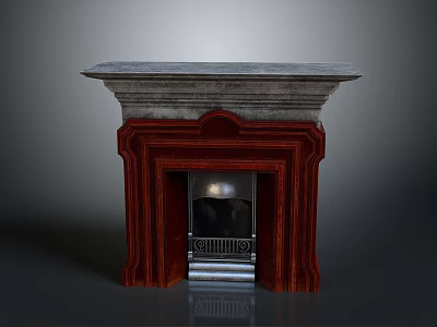 Classic Carved Wooden Fireplace Furniture With Stone Mantel And Metal Grate 3d model