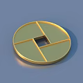 Gold Circular Jewelry Pieces With Square Holes And Red Green Round Beads On Blue Background