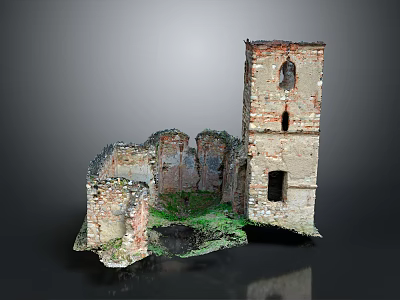 Ancient Architectural Ruins Featuring Stone Walls Tall Tower Small Windows And Overgrown Vegetation 3d model