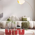 Modern Loft Apartment Living Room With Curved Sofa And Floor Lamp