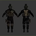 Detailed Tactical Figures With Helmet Vest And Knee Pads Front And Back Views