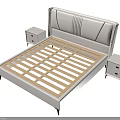 Modern Double Bed Frame With Upholstered Headboard Wooden Slats And Nightstands