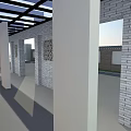 Modern Elevator Hallway Design With Gray Brick Walls White Frames And Perforated Details 3d model