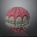 Dental Organ Structure With Pink Gum White Teeth And Metal Brackets