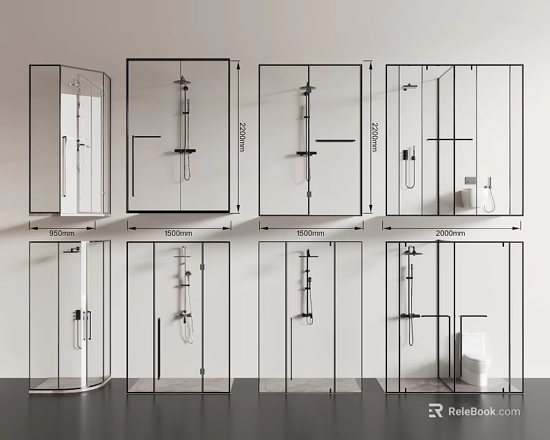 Modern Shower Head Designs With Various Styles In Glass Shower Enclosures 3d model