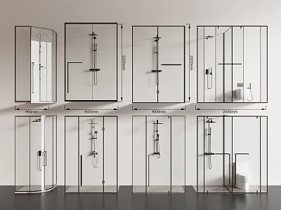 Modern Shower Head Designs With Various Styles In Glass Shower Enclosures 3d model
