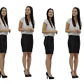 Women In White Shirts Black Skirts And High Heels With Various Poses