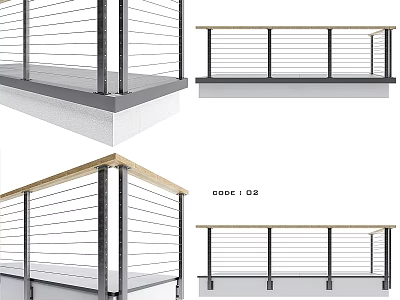 Modern Balustrade Components Featuring Metal Frames Wood Handrails And Horizontal Bars 3d model