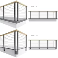 Modern Balustrade Components Featuring Metal Frames Wood Handrails And Horizontal Bars 3d model