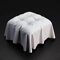White Fabric Ottoman With Soft Pleated Design And Button Tufted Detail