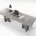 Modern Office Desk with Laptop Desk Lamp and Magazines and Geometric Legs Design