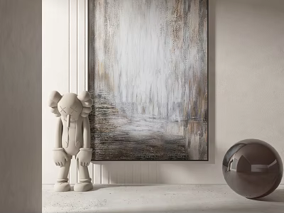 Modern Minimalist Interior With Abstract Painting Sculpture And Metallic Sphere Decor 3d model
