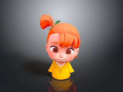 Cartoon Girl With Orange Ponytail Green Hair Accessory And Yellow Outfit 3d model