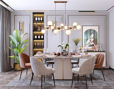 Light Luxury Restaurant Home Restaurant 3d model