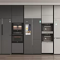 Modern Kitchen Interior Design With Built In Grey And White Refrigerators And Freezers