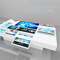 White Modern Interactive Display Table With Multiple Digital Screens Showing Content 3d model