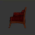 Luxurious Red Ornate Armchair With Detailed Carved Wooden Frame And Gold Buttons
