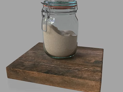 Glass Jar With Sand On Wooden Board For Sculpture Carving 3d model