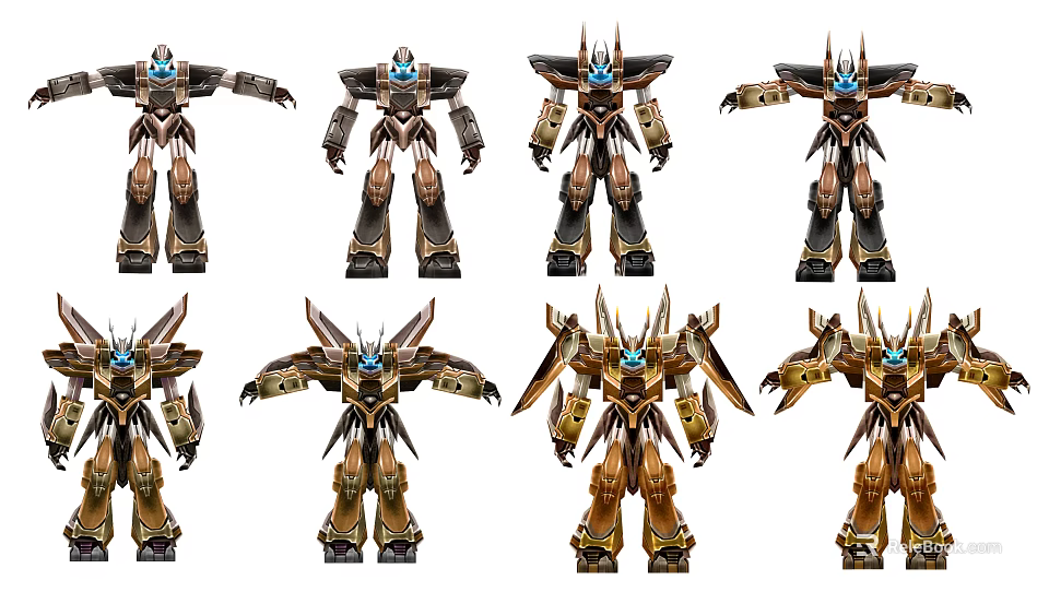 Smart Machines Various Gold And Black Robot Models With Mechanical Structures 3d model 