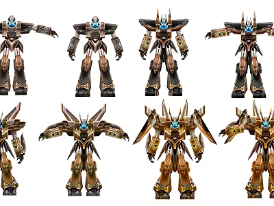 Smart Machines Various Gold And Black Robot Models With Mechanical Structures 3d model