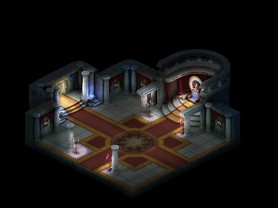 Cartoon Ancient Palace Interior With Square Layout Circular Pattern And Characters 3d model