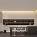 Modern Boutique Showroom Interior With Dark Wooden Wall White Counter Display Items And Black Chairs
