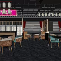 Modern Bar Interior With Hanging Lanterns Wine Racks And Comfortable Seating 3d model