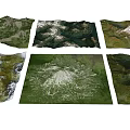 Multiple Scenic Garden Landscape Featuring Varied Terrain Diverse Vegetation And Mountain Views