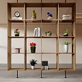 Modern Decorative Wooden Room Divider With Shelves Potted Plants And Books
