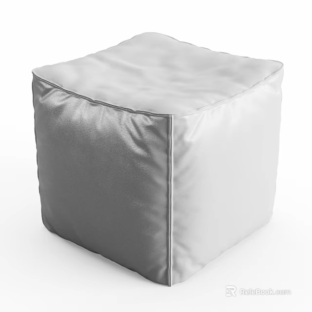 White Cube Ottoman Upholstered Soft Fabric With Stitched Design For Living Room 3d model 