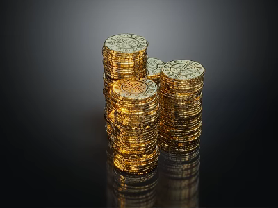 Gold Jewelry Stacked Piles With Shiny Reflective Surface On Dark Background 3d model