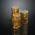 Gold Jewelry Stacked Piles With Shiny Reflective Surface On Dark Background