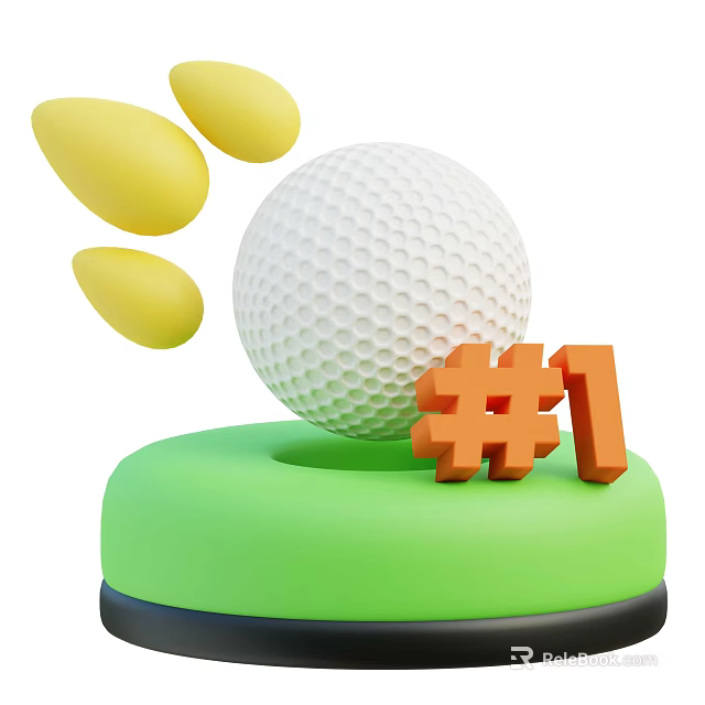 Top Rated Golf Sports Equipment With White Golf Ball Green Base And Yellow Tees 3d model 