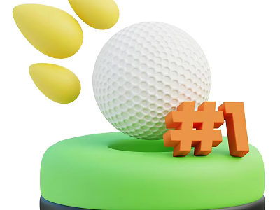 Top Rated Golf Sports Equipment With White Golf Ball Green Base And Yellow Tees 3d model