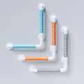 Colorful Bathroom Safety Grab Bars With Blue Orange Gray Textured Handles And White Bases